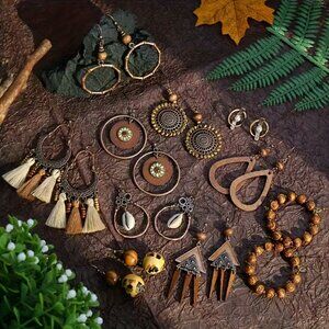 #625 10pairs/set Vintage Ethnic Bohemian Drop Dangle Earrings f Women Wooden